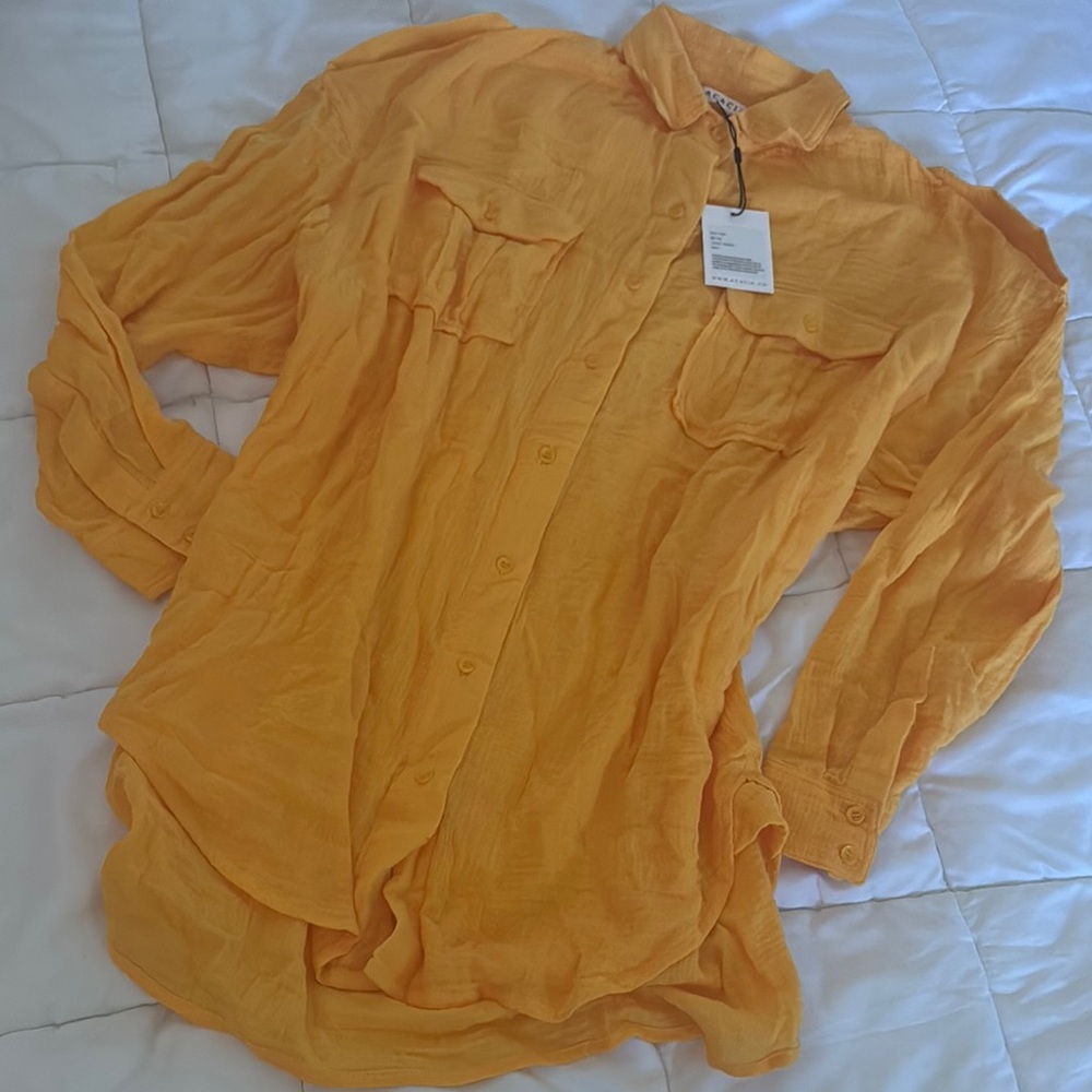 Acacia Mustard Yellow Button-Up Blouse nwt